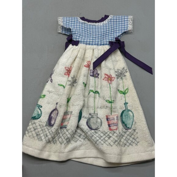 Decorative Kitchen Hand Towel Dress With Floral Print & Gingham Top white READ - Picture 4 of 9